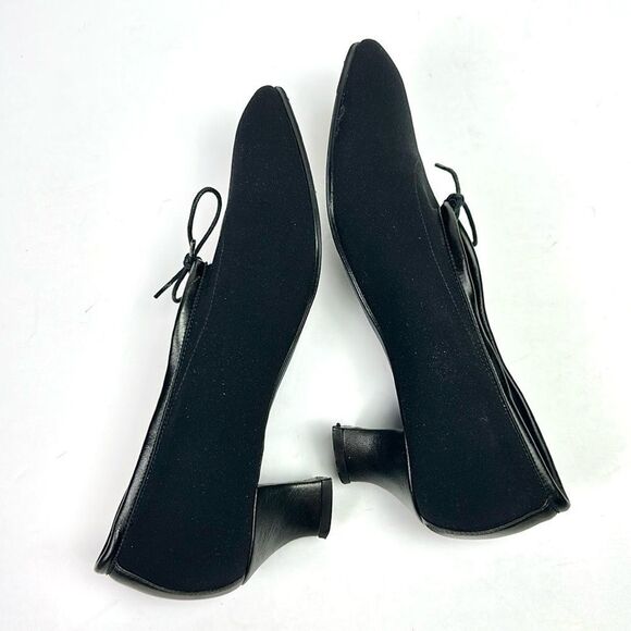 Thierry Rabotin Black Heels Pumps Canvas & Leather Bow Details Italy 38 1/2 US 8 - Picture 10 of 16